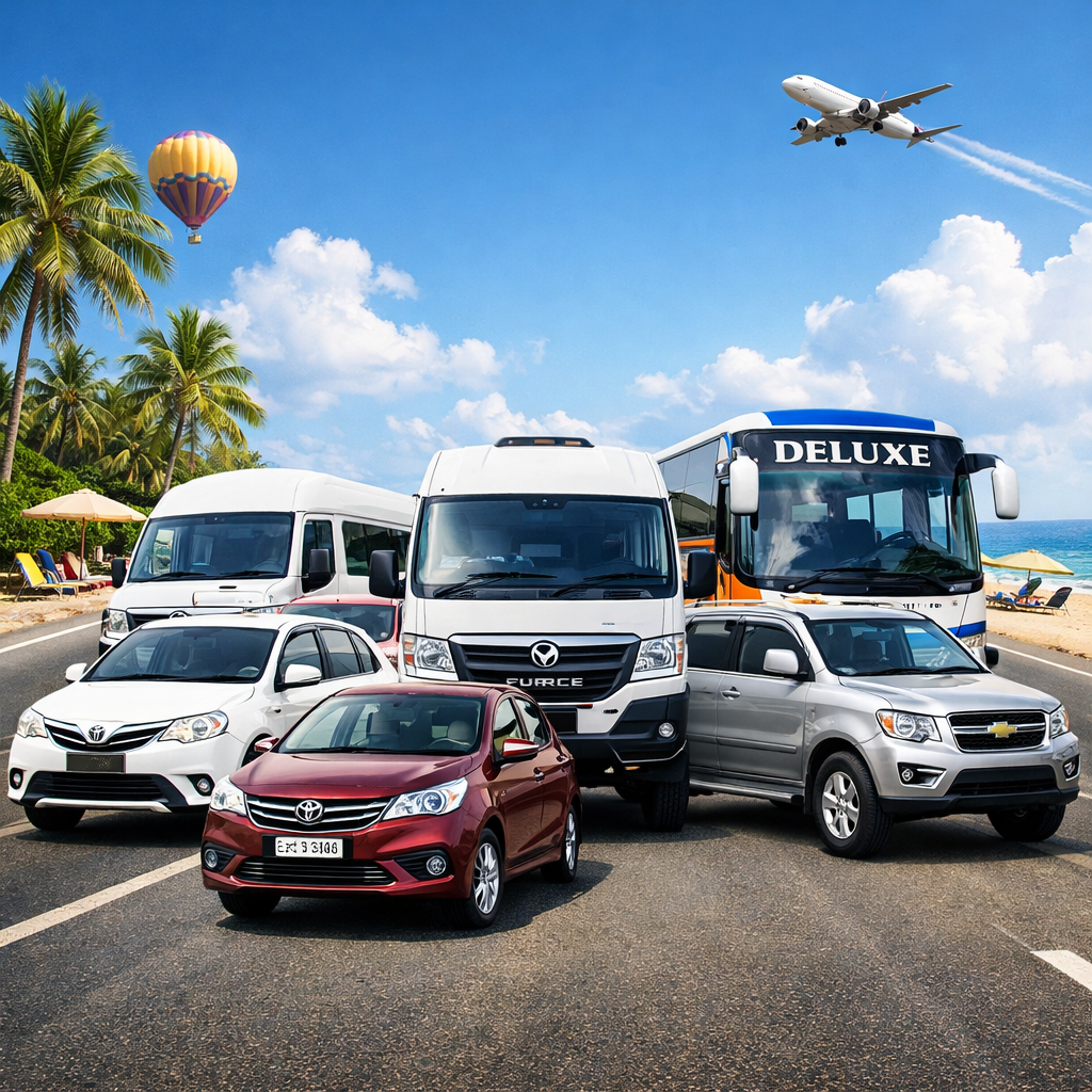 Commercial tourist vehicles including sedan, SUV, tempo traveller, mini bus and deluxe coach for Jammu Kashmir Ladakh tour packages and sightseeing transport